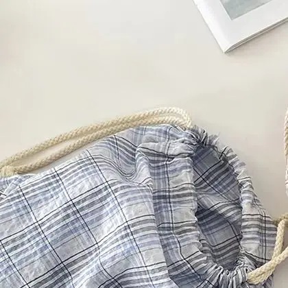 

Checked Backpack Drawstring Canvas Women Shopping Bag Sports Gym Bag Training Sackpack Simple Commuter Bag