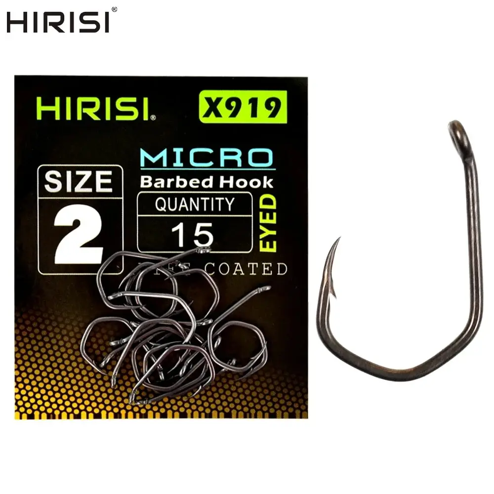 Hirisi 15pcs PTFE Coated High Carbon Steel Fish Hook Micro Barbed With Eye Carp Fishing Hook Accessories X919