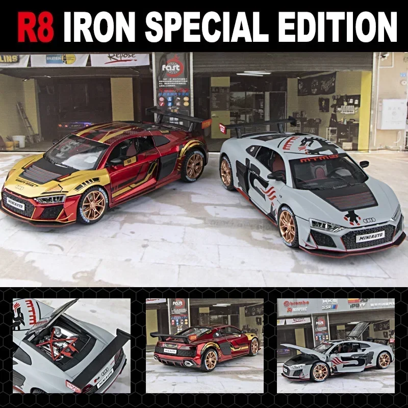 R8 سباق السيارات نموذج جديد 1:24 محاكاة الصوت والضوء التراجع سيارات لعبة الأولاد جمع الديكور هدية