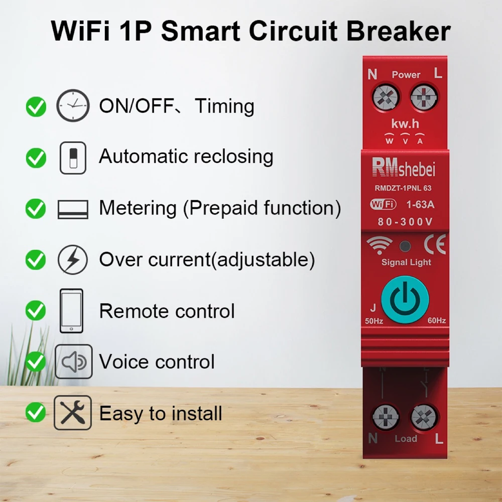 

Tuya WiFi Smart Circuit Breaker Reclosing Energy Meter KWH Monitoring Timer Relay Din Rail Switch Automatic Reclosure Protector