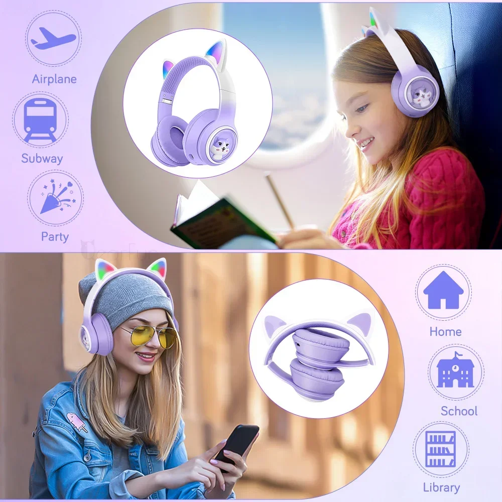 Gradiënt Cat Ear-koptelefoon RGB draadloze hoofdtelefoon Meisjes Kinderheadset met microfoon Stereomuziek Bluetooth-headsets Geschenken