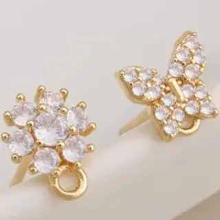 

1Pair 925 Silver Needles Earrings Zirconium 14K Gold-Plated Butterfly Cross Design with Pendant Rings DIY Jewelry Accessories
