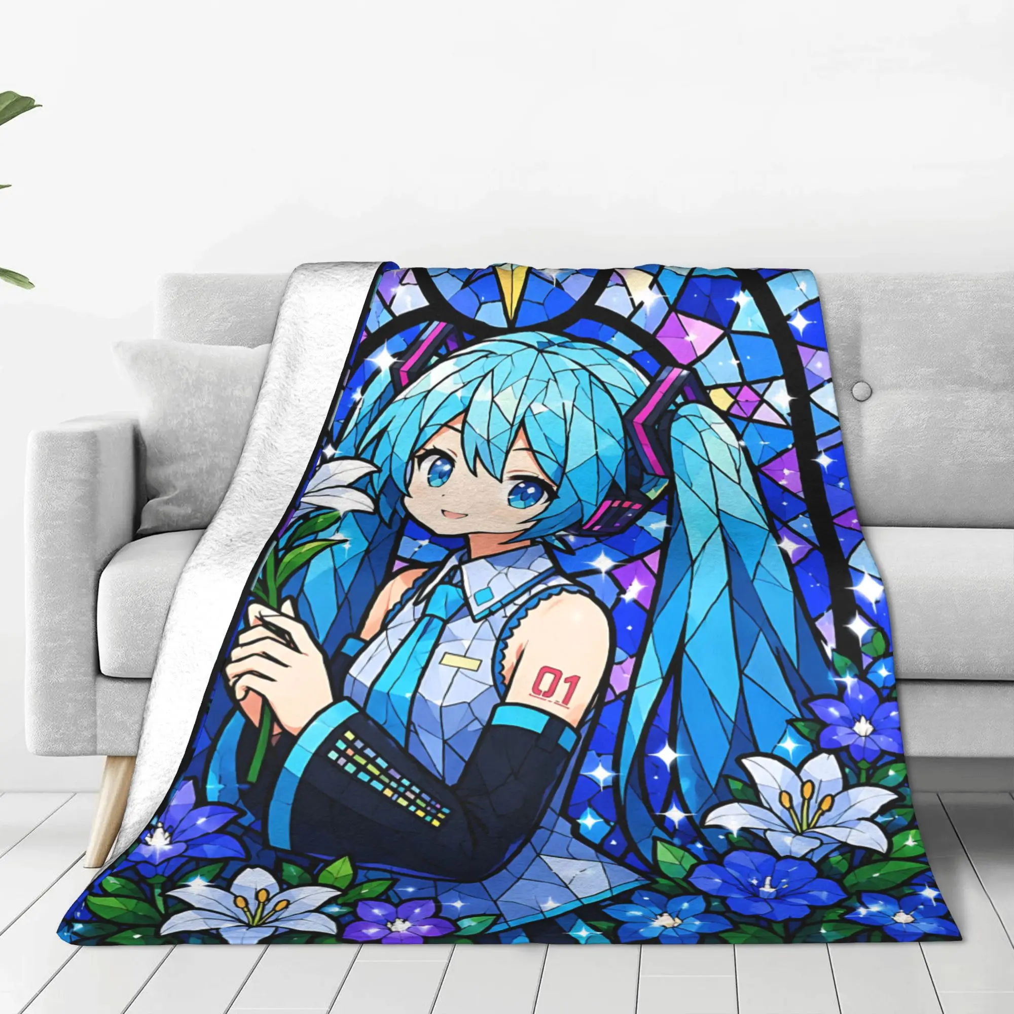 1PC Hatsune Miku  home room decorations Winter Blankets for Adults Bedding Home Interior Sofa Knee