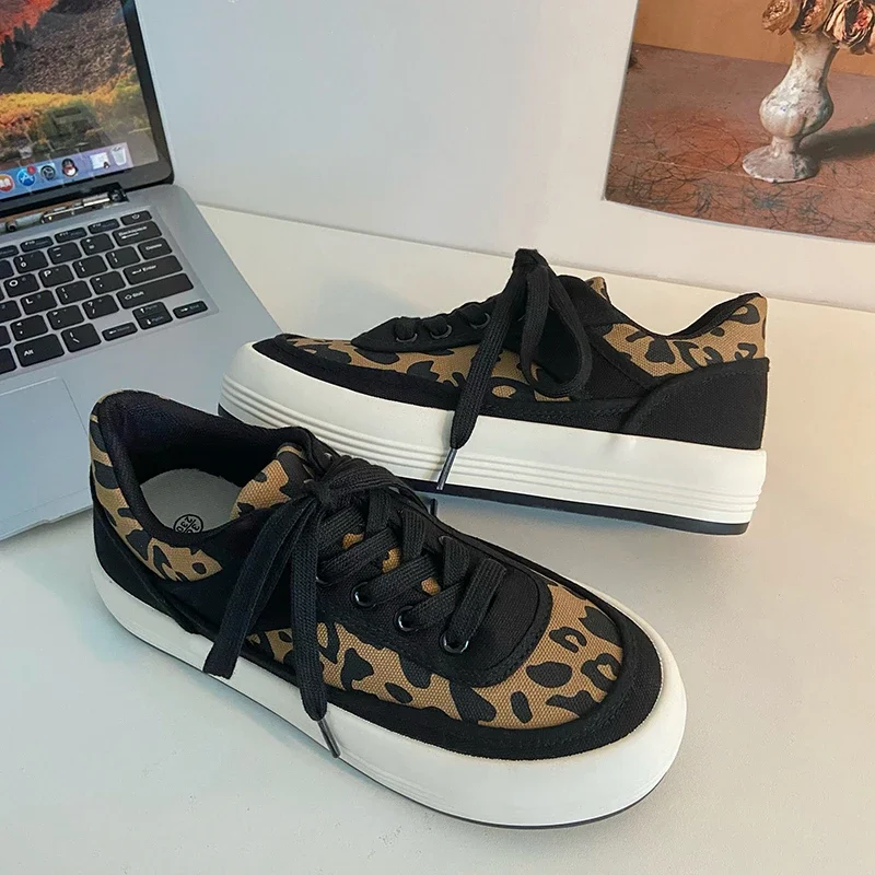 Women Sneakers Leopard Print Canvas Woman Shoes Casual Skateboard Shoes Spring Autumn Shallow Platform Vulcanized Shoes Female