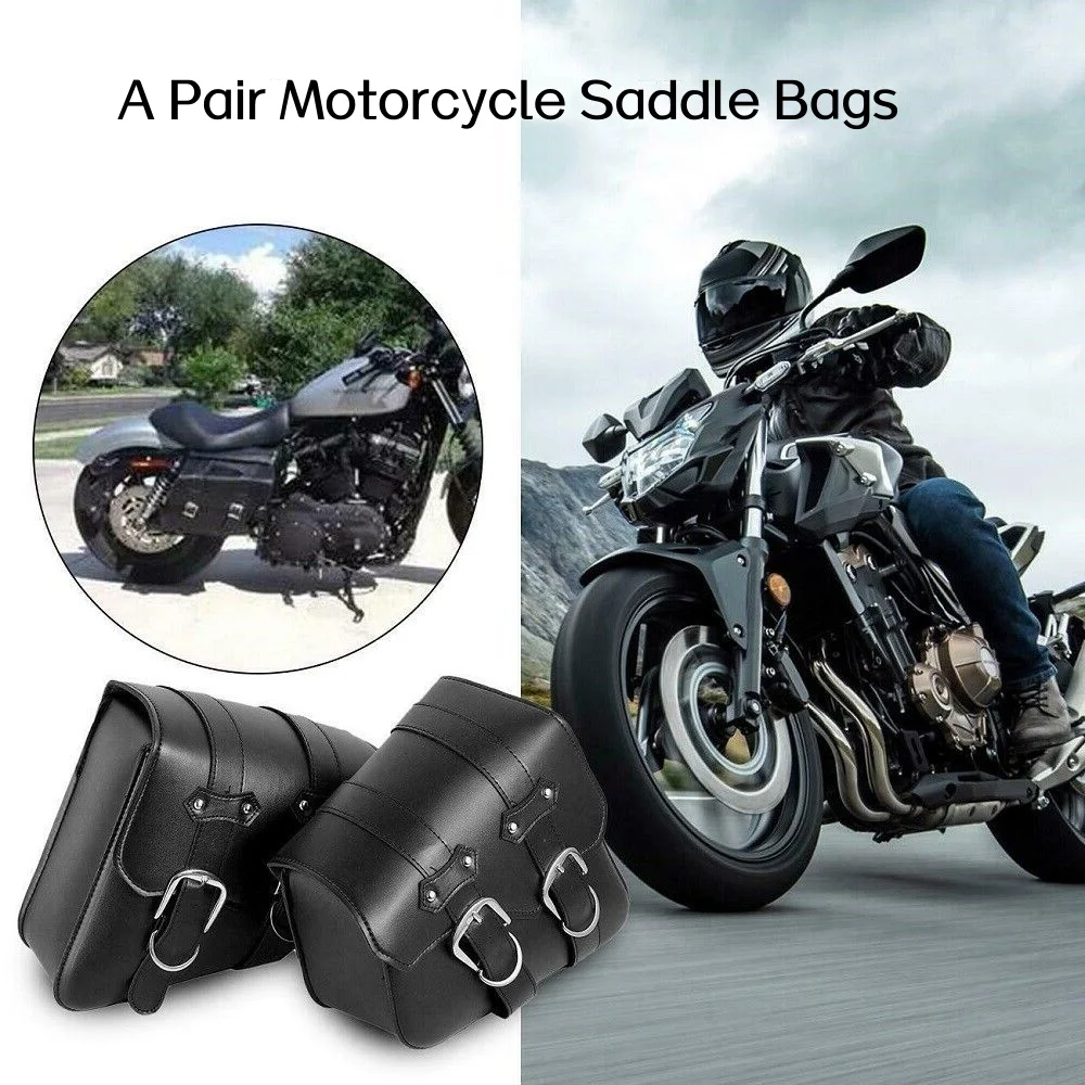 

2Pcs Black/Brown Motorcycle Saddle Bags Side Storage For Harley Sportster XL883 XL1200