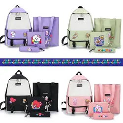 4 sztuk/zestaw Cute Cartoon Bt21 tornister torebka portmonetka piórnik Student Kawaii nauka papiernicze dziewczyna chłopiec prezent urodzinowy