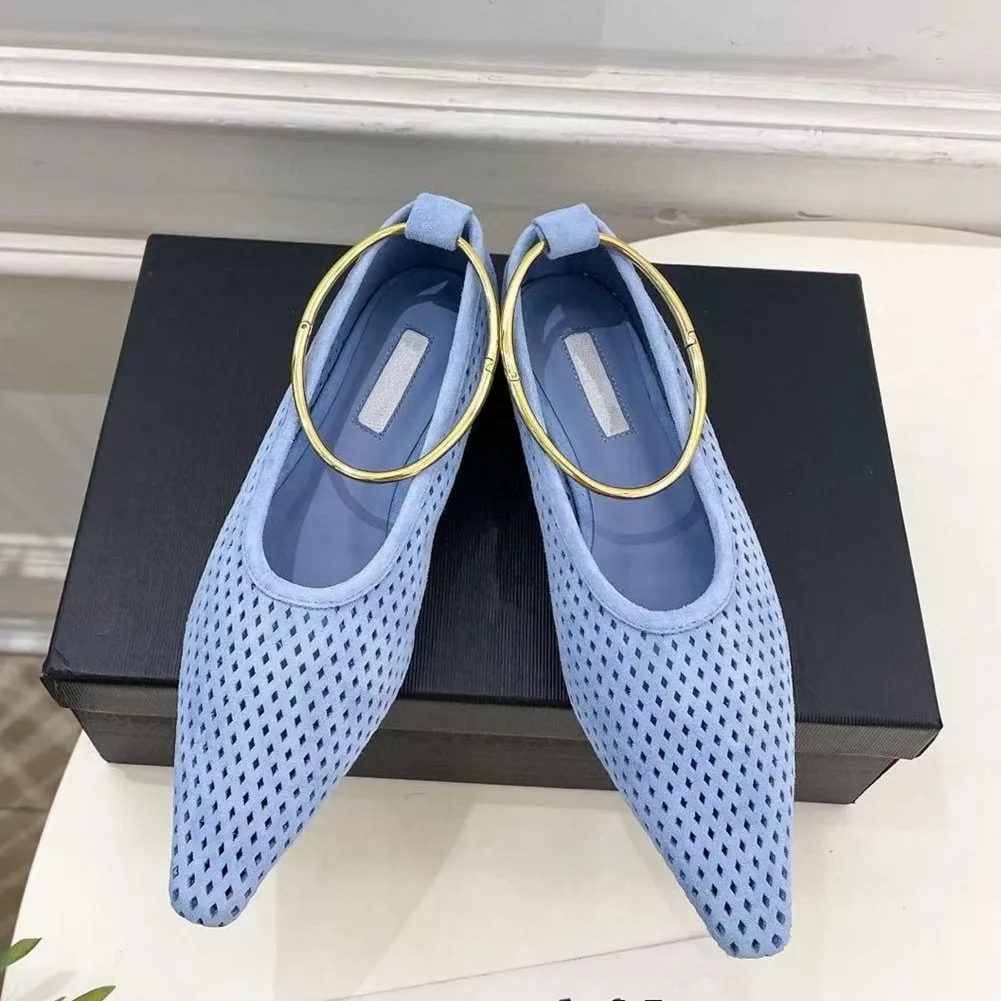 

One foot loafers, women's summer flat mesh shoes, woven hollow leather bean shoes, white shoes, toe caps, sandals