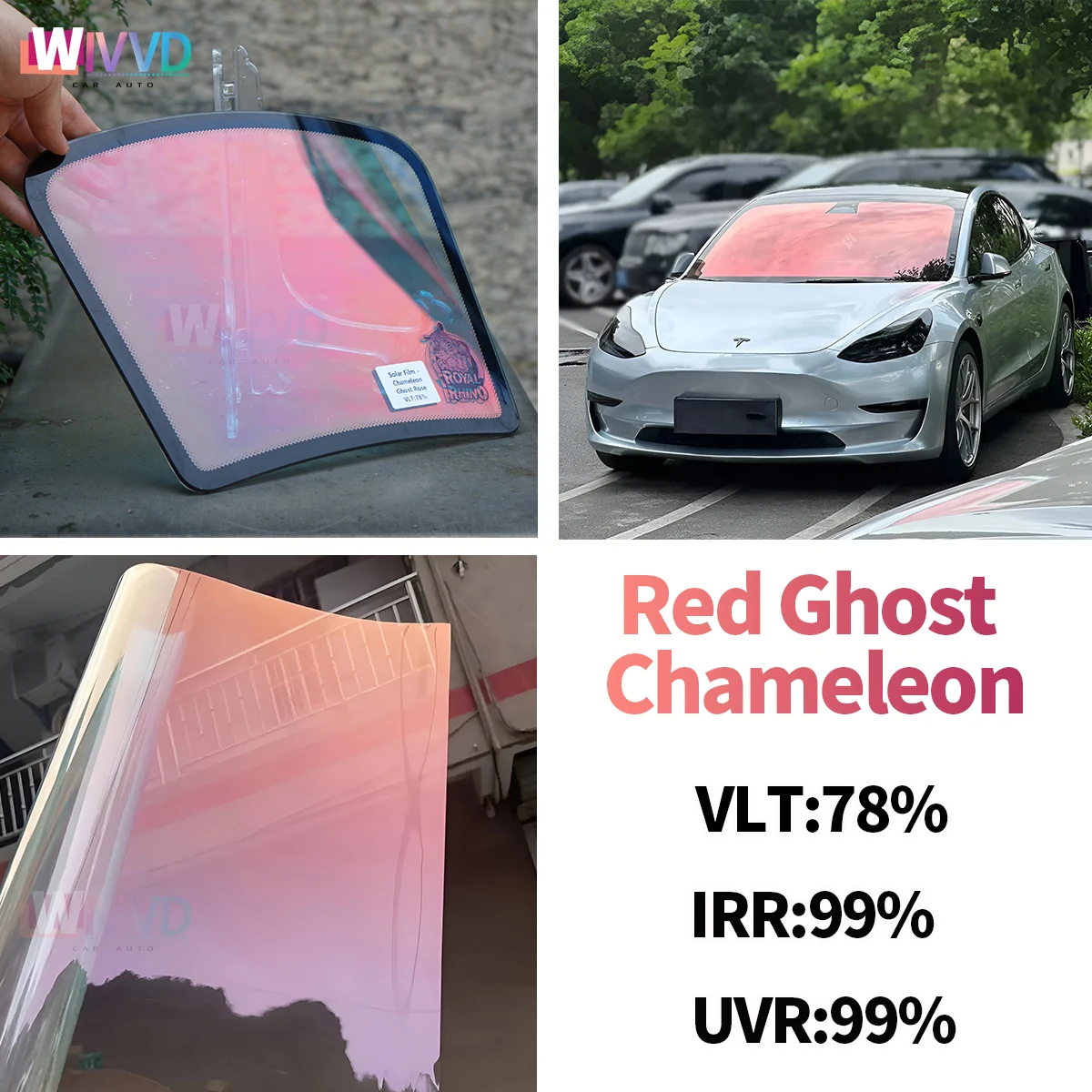 Car Front Rear Windshield Window Tint Film Ghost Rose Chameleon 78%VLT Solar Wrap Film Anti UV Heat Insulation