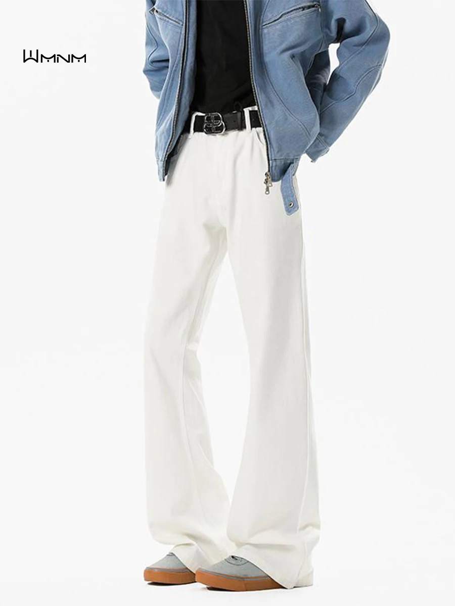 

Белые мужские джинсы Cleanfit, осенне-зимние, облегающие, слегка расклешенные, в американском стиле, повседневные, прямые, длинные брюки, бренд Wmnm