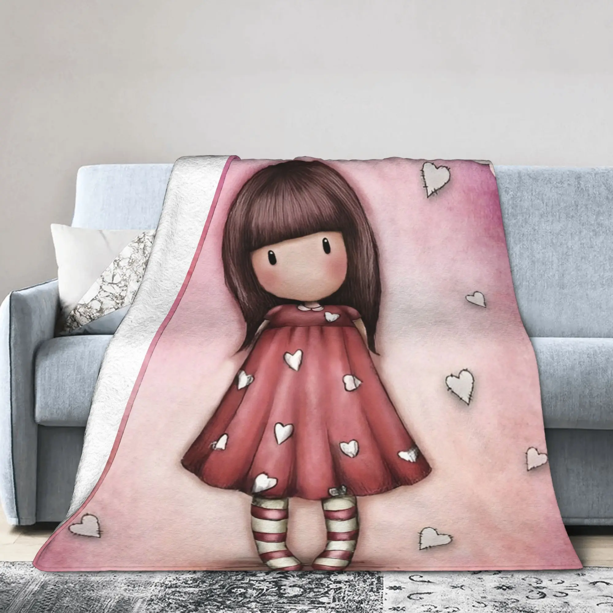 S-Santoro G-Gorjuss Knitted Blanket Doll Flannel Throw Blankets Bedroom Sofa Printed Soft Warm Bedsprea,
