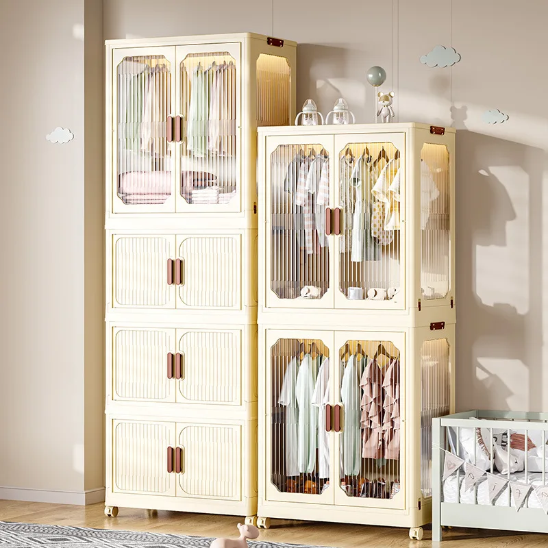 AOLIVIYA Kids Children's Folding Wardrobe Baby Toy Clothes Organize Storage Cabinet Large Capacity Bedroom Locker