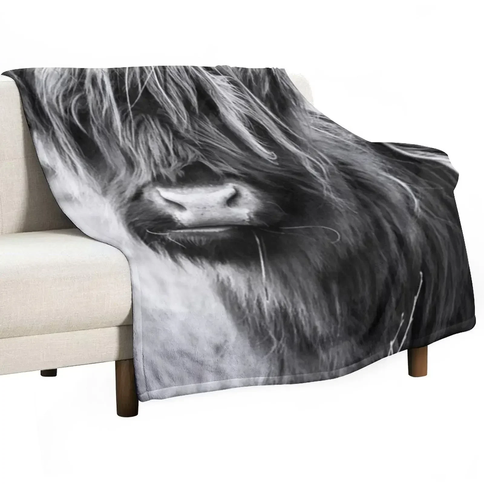 

Highland Cow Portait, black and white Throw Blanket Summer Beddings Weighted heavy to sleep Plaid Blankets