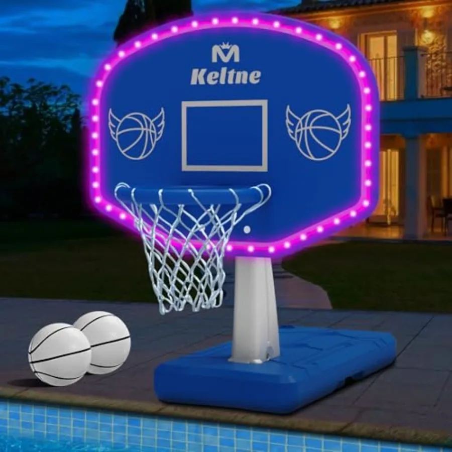 

LED Pool Basketball Hoop for poolside use, ABS plastic in blue and white, super bright solar-powered illumination, lengthened s