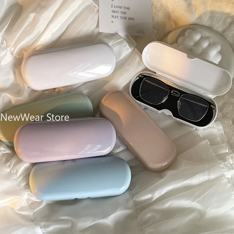 Bright Glossy Eyewear Cases Cute Cream Color System Glasses Case Women Portable Travel Sunglasses Myopia Glasses Storage Box