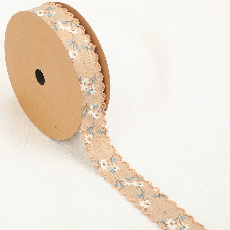 8Yards/Lot 2.5CM Flowers Printed Ribbon DIY Bows Gift Box Wrapping Ribbon Clothing Sewing Accessories Decoration Tape