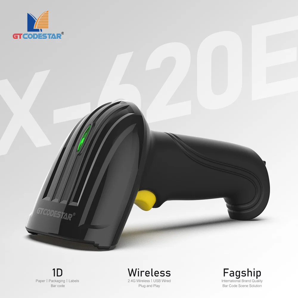 GTCODESTAR X-620E Handheld Wireless Bar Code Reader Laser Barcode Scanner Inventory 1D Barcode Scan Gun for Supermarket Scanning