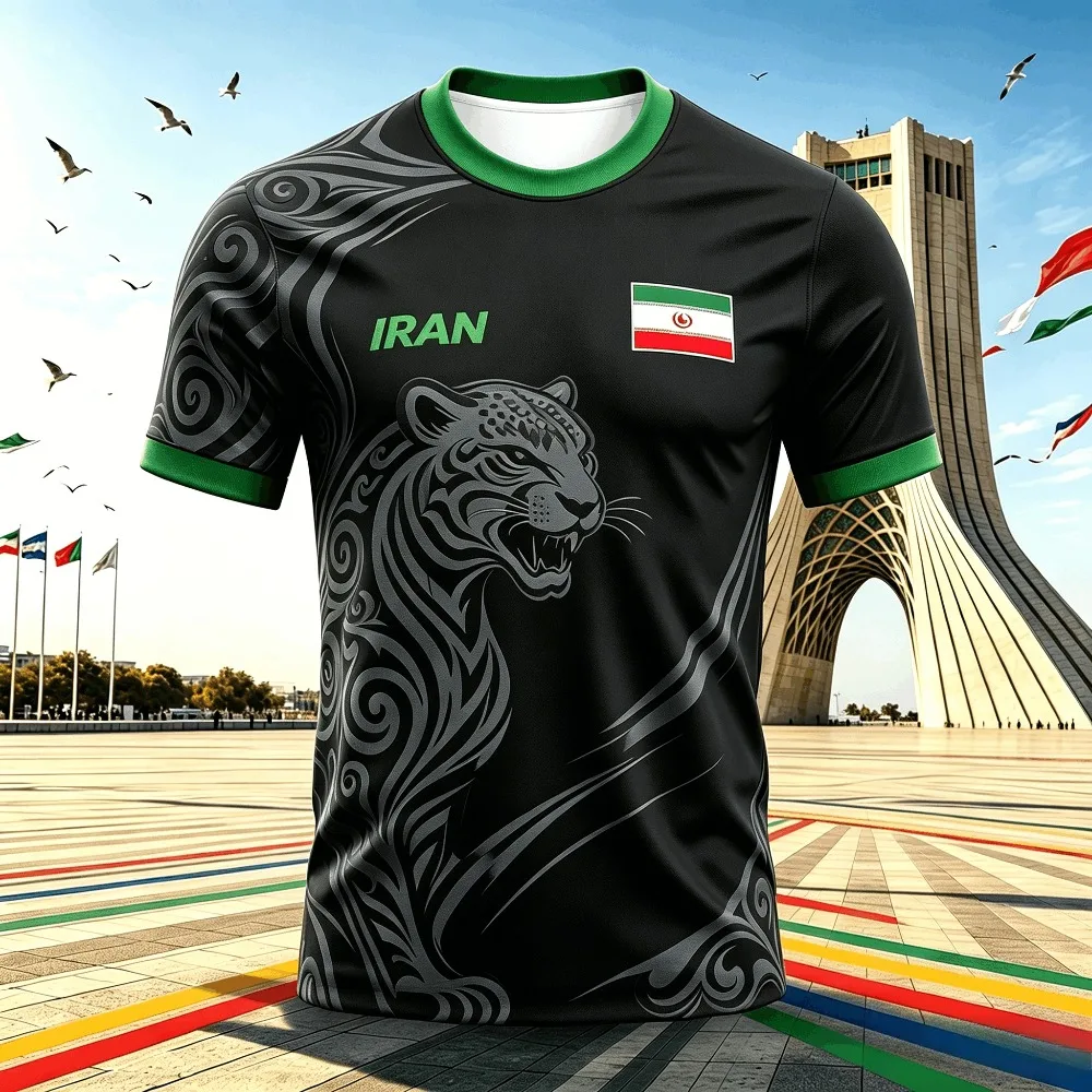 Maillot de football Iran 2026 pour homme, manches courtes, respirant, décontracté, pour entraînement et match, imprimé tendance, et pour femme, manches courtes, décontracté