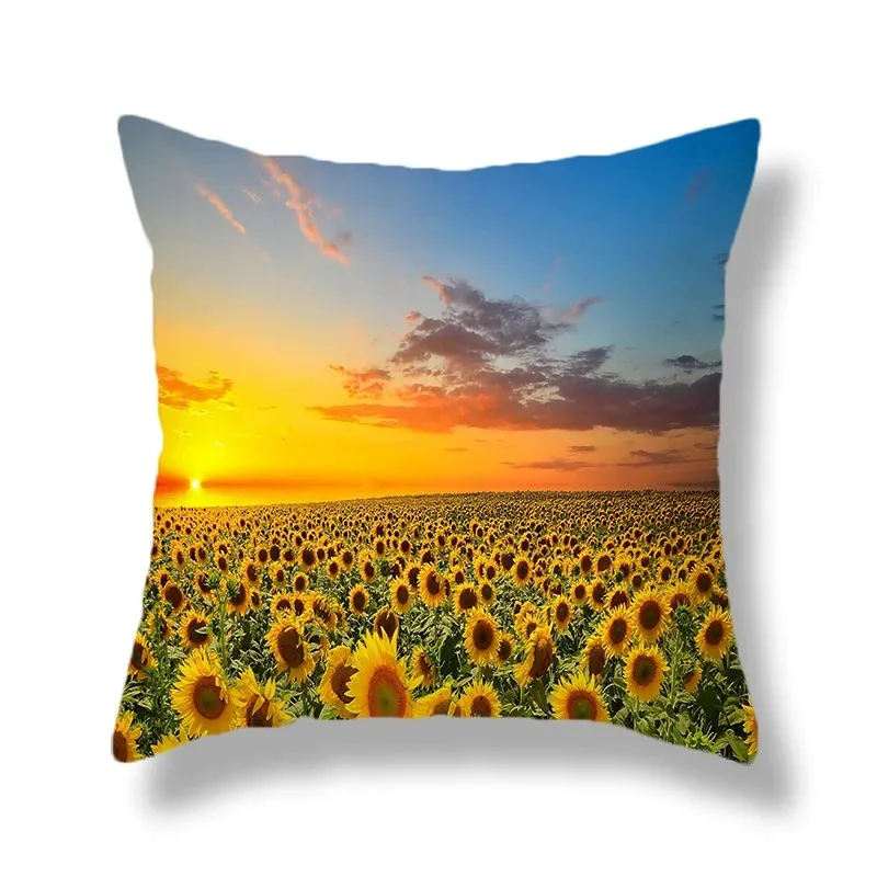 Sunflower Flower Single Side Pattern Pillowcase Peach Skin Velvet Small Fresh Home Room Bedroom Sofa Cushion Cover Decoration