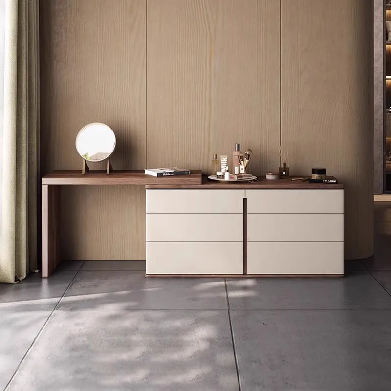 

Italian simple makeup table desk multi-functional small apartment chest bedroom saddle leather solid wood dresser