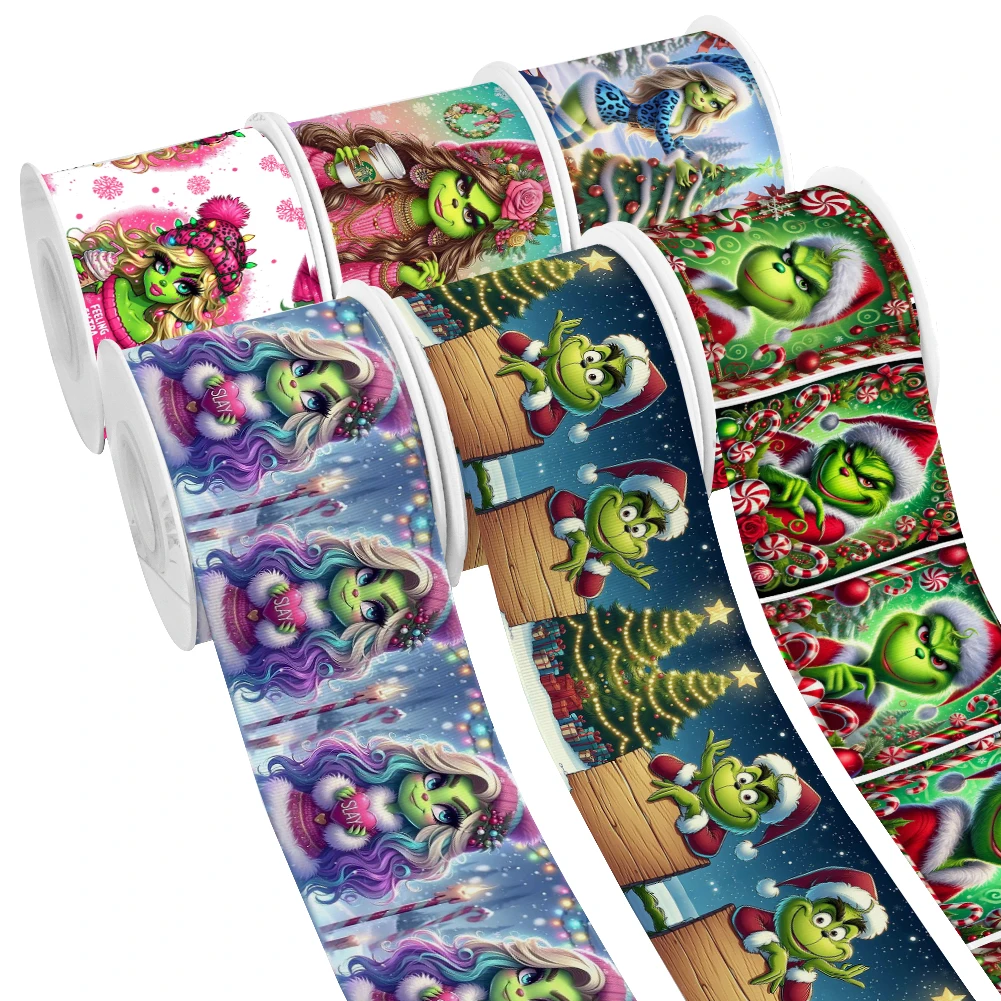 عيد ميلاد سعيد الكرتون غرينش نمط Grosgrain الشريط لتغليف الهدايا DIY بها بنفسك الخياطة الفن 10 ياردة شريط من الساتان