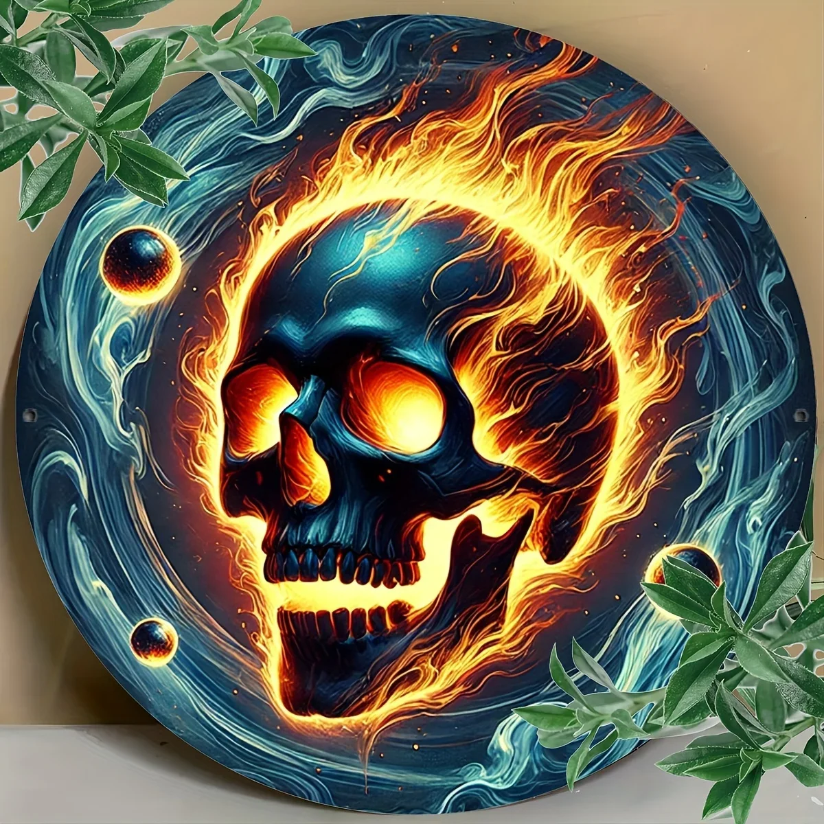 1pc Round Metal Tin Sign with Luminous Skull Design, Suitable for Indoor and Outdoor Decor