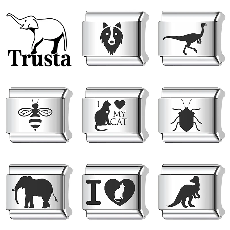 Trusta 2026 Cute Pet Cat Dog Italian charm bracelet charms Fit 9mm Accessories 1pc Stainless Steel DIY Making Wholesale N682