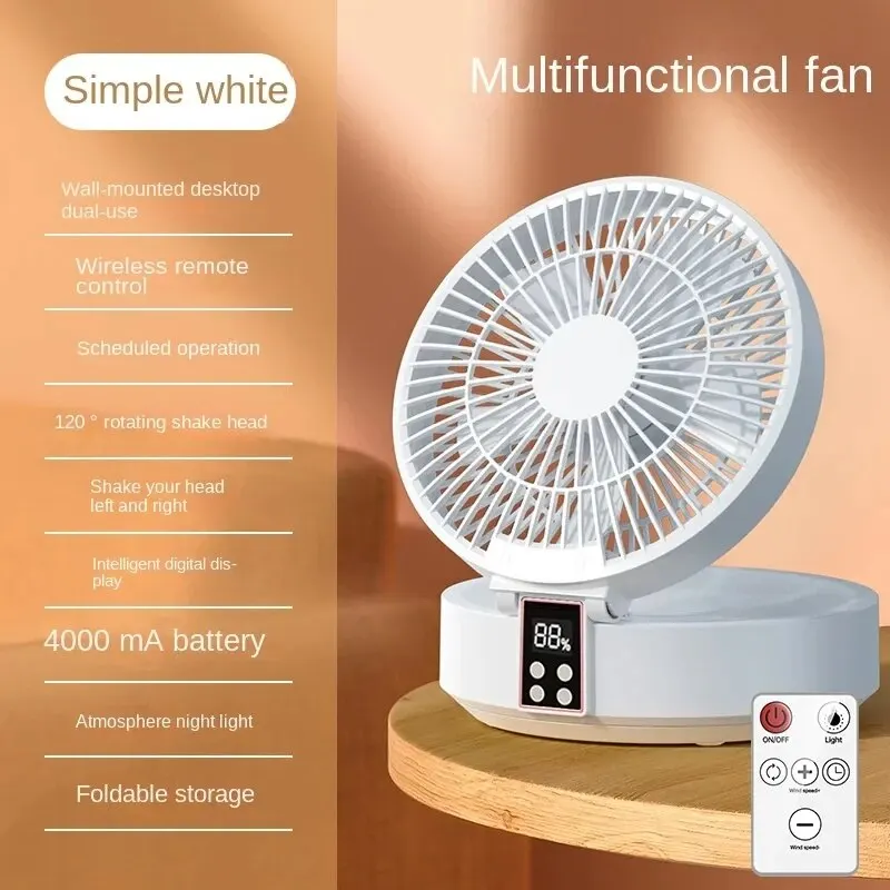 3IN1 휴대용 선풍기 90 °   벽걸이 접이식 선풍기, 탁상용 타이머 리모컨, 순환식 대용량 배터리 팬