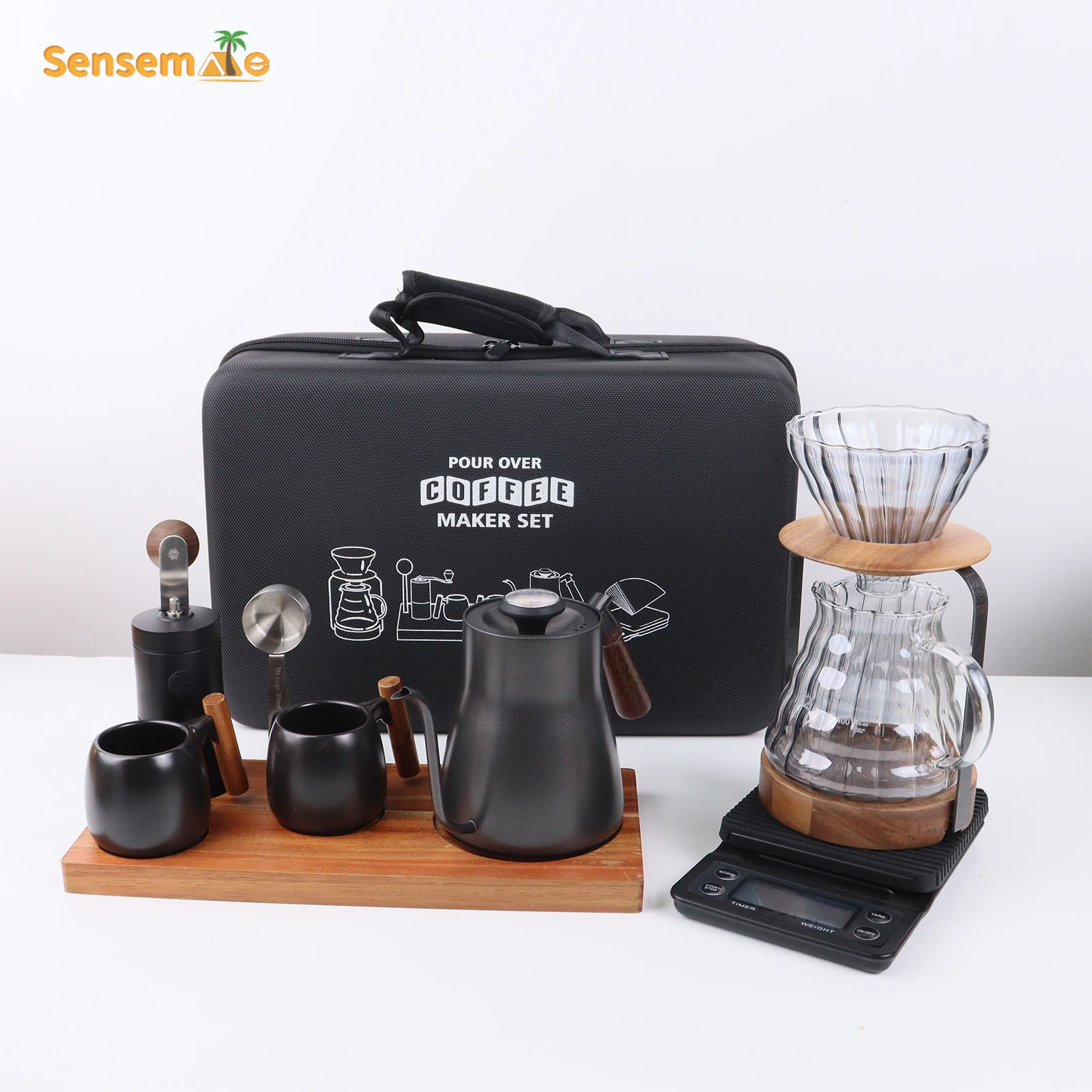 

Кофейный набор для кемпинга, универсальная портативная деревянная подставка для капель с чайником-мельчиком, эспрессо-машина для путешествий на открытом воздухе