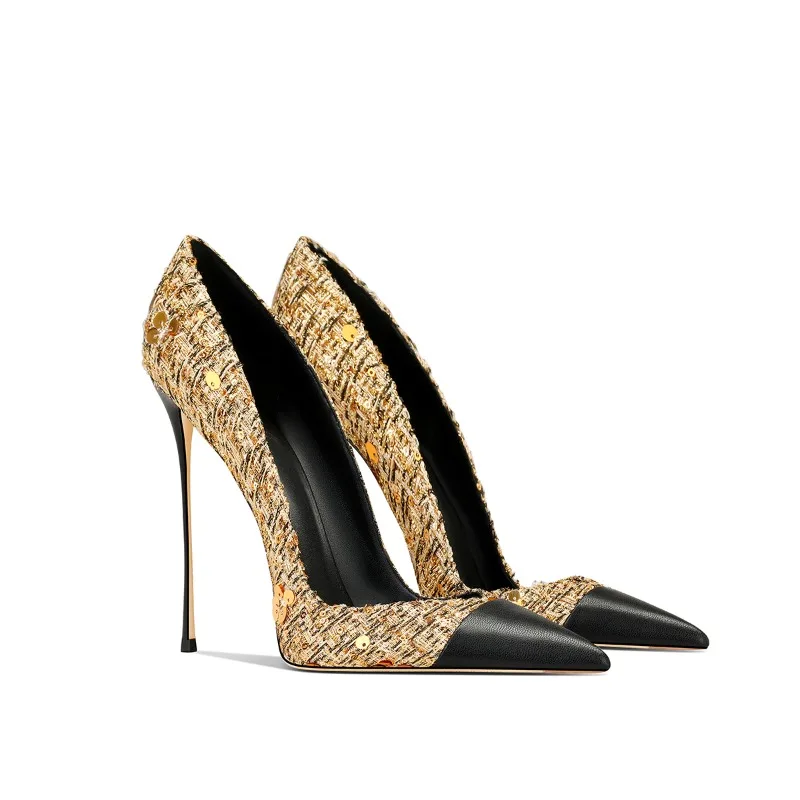 

Chic Golden Pointed Stiletto Heels Women French Elegant High Heels 2025 Spring New