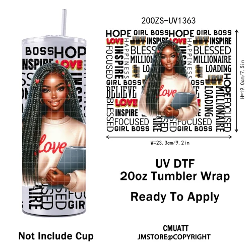 Vinilos decorativos para vasos con citas cristianas de moda, diseño Afro Girl, resistentes a los rayos UV, listos para aplicar, para vasos rectos delgados de 20 onzas.