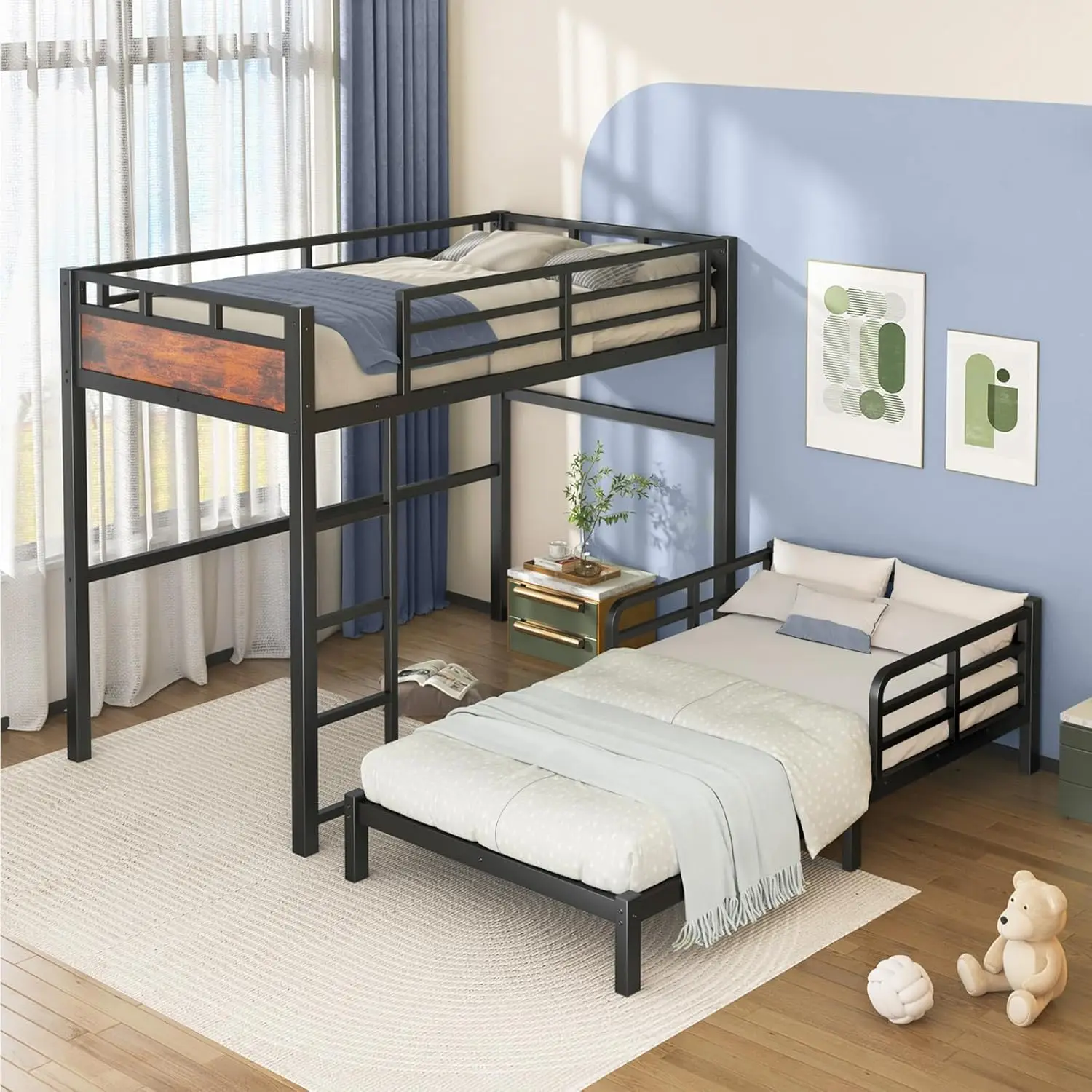 Twin XL Over Twin XL Metal Bunk Bed, Convertible Design, Black | Separates into Loft Bed & Platform Bed, Heavy Duty, Customized