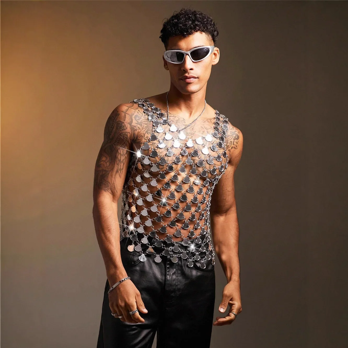 

Новый музыкальный фестиваль, вечерние мужской жилет, акриловый блестящий зеркальный топ для ночного клуба, модный лазерный светоотражающий сценический наряд, сексуальный жилет без рукавов