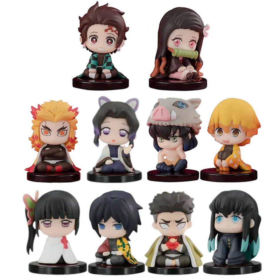 

10pcs SetAnime Demon Slayer Sitting Ghost Doll Anjiro Nidouzi Inosuke Zenizu Q Version Action Figure Movie Model Toy Gift Hot