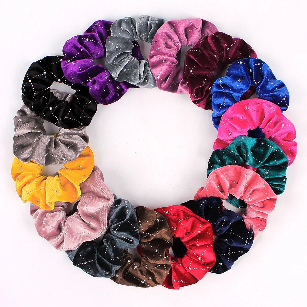 Women Girls Vintage Soft Velvet Scrunchy Star Gilding Print Hair Tie Simple Elastic Hair Rope Headband Elegant Hair Accessories