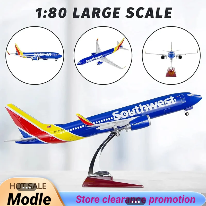 

1:80 Scale Large Model Airplane Southwest Airlines Boeing 737 Plane Models Diecast Airplanes with LED Light for Collection