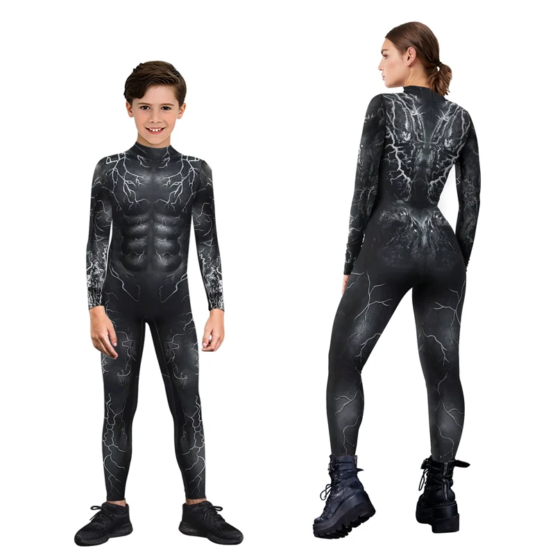 

Superhero Cosplay Dark Black Jumpsuit Punk Bodysuit Halloween Suit Adults Niño Holiday Party Stage Performance Costume