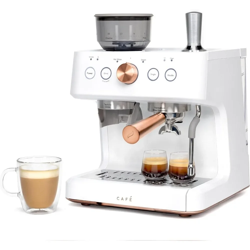 

XMSJ Semi Automatic Espresso Machine , Smart Home Kitchen Essentials | Built-In Bean Grinder,Matte White,Espresso Machine