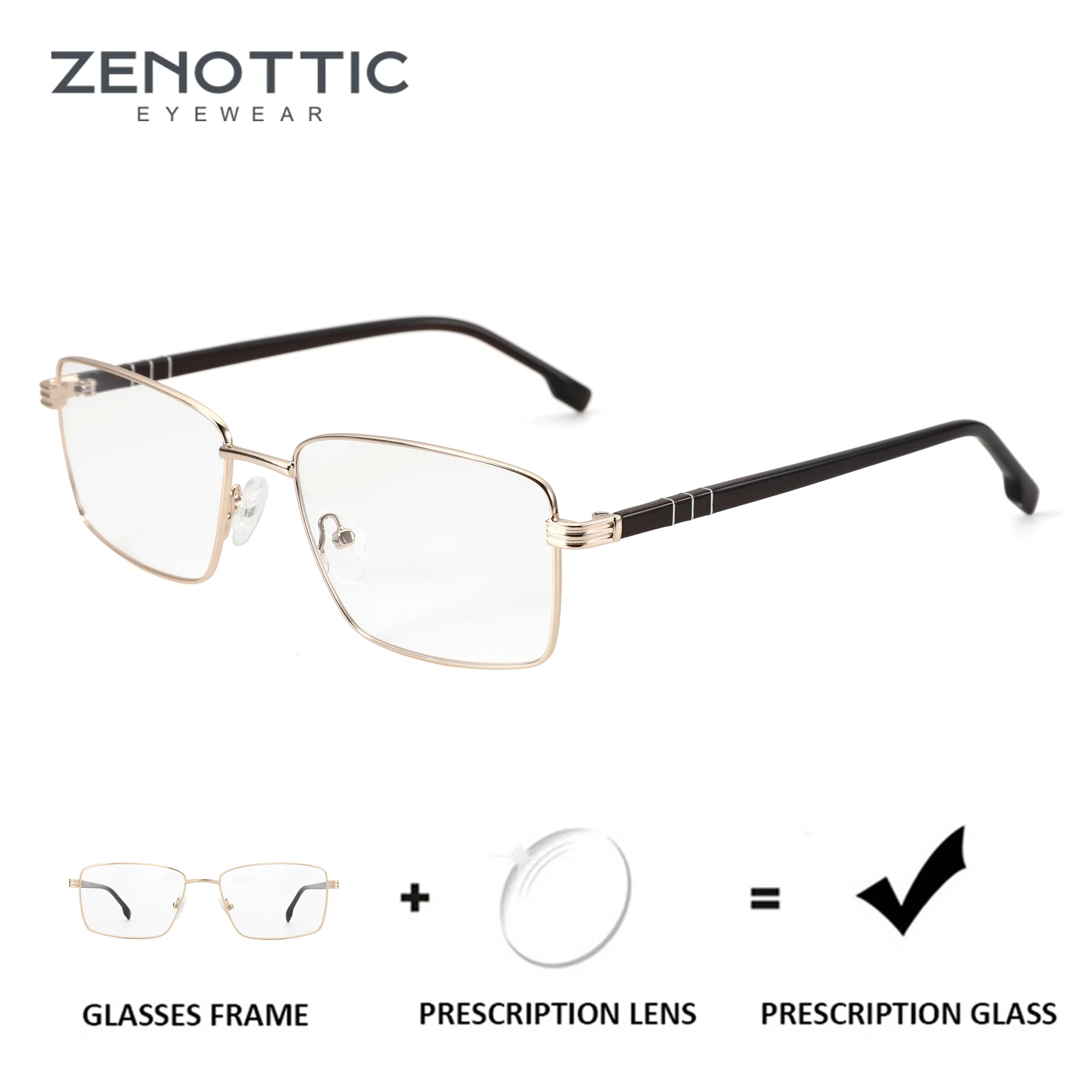 ZENOTTIC (taille M) Lunettes de vue rectangulaires en métal pour hommes, verres optiques progressifs photochromiques personnalisés