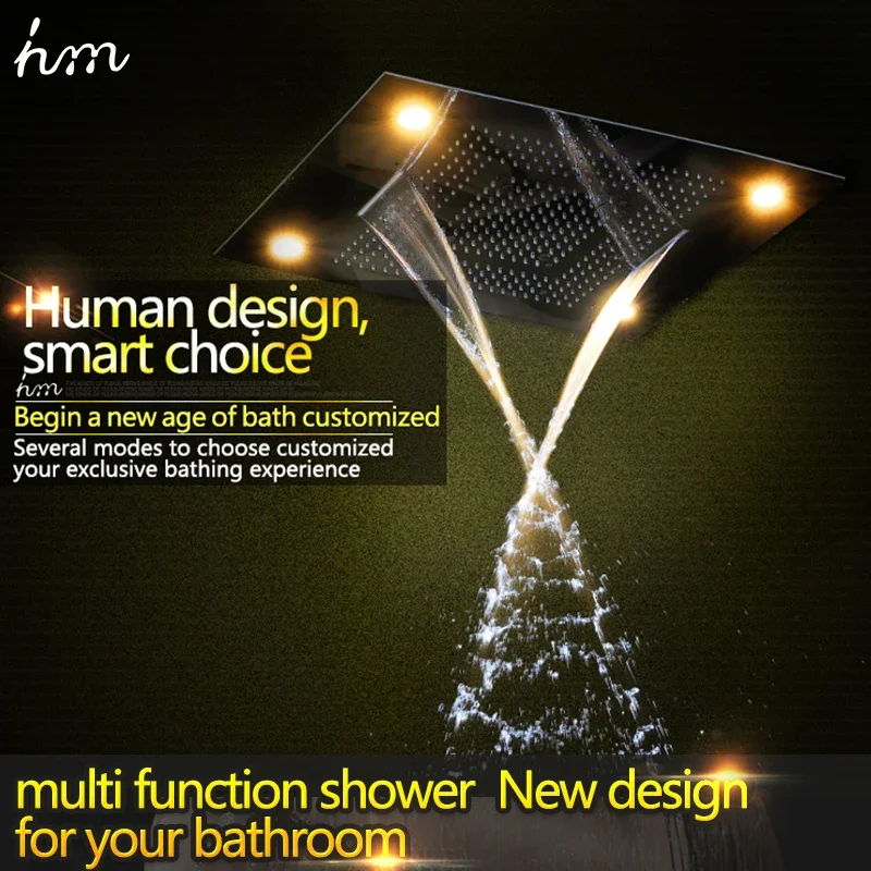 600x800mm Big Dual Rainfall Waterfall  hand shower / LED rain shower set with multifunction head shower