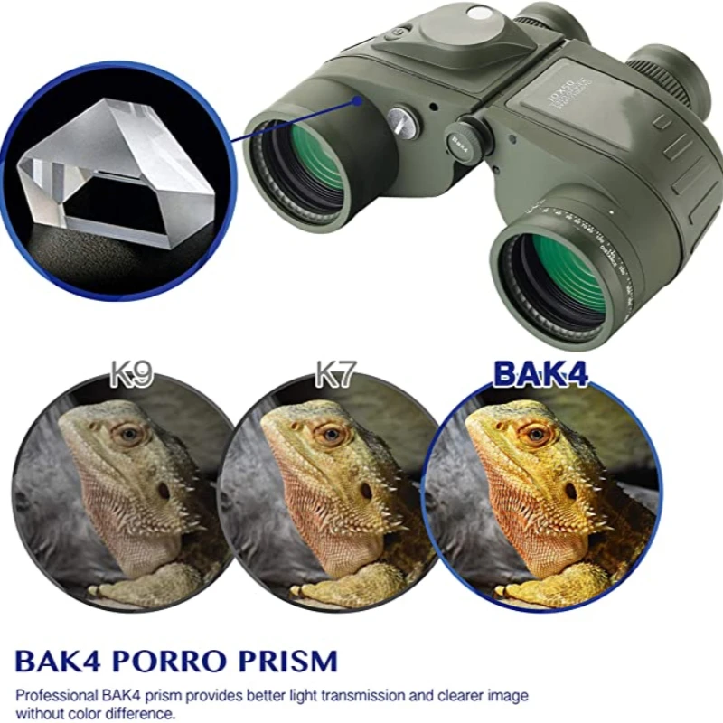 Marine Military Tactics 10x50 Waterproof Binocular with Rangefinder Compass BAK4 Prism FMC Lens Bino For Camping Hunting Boating