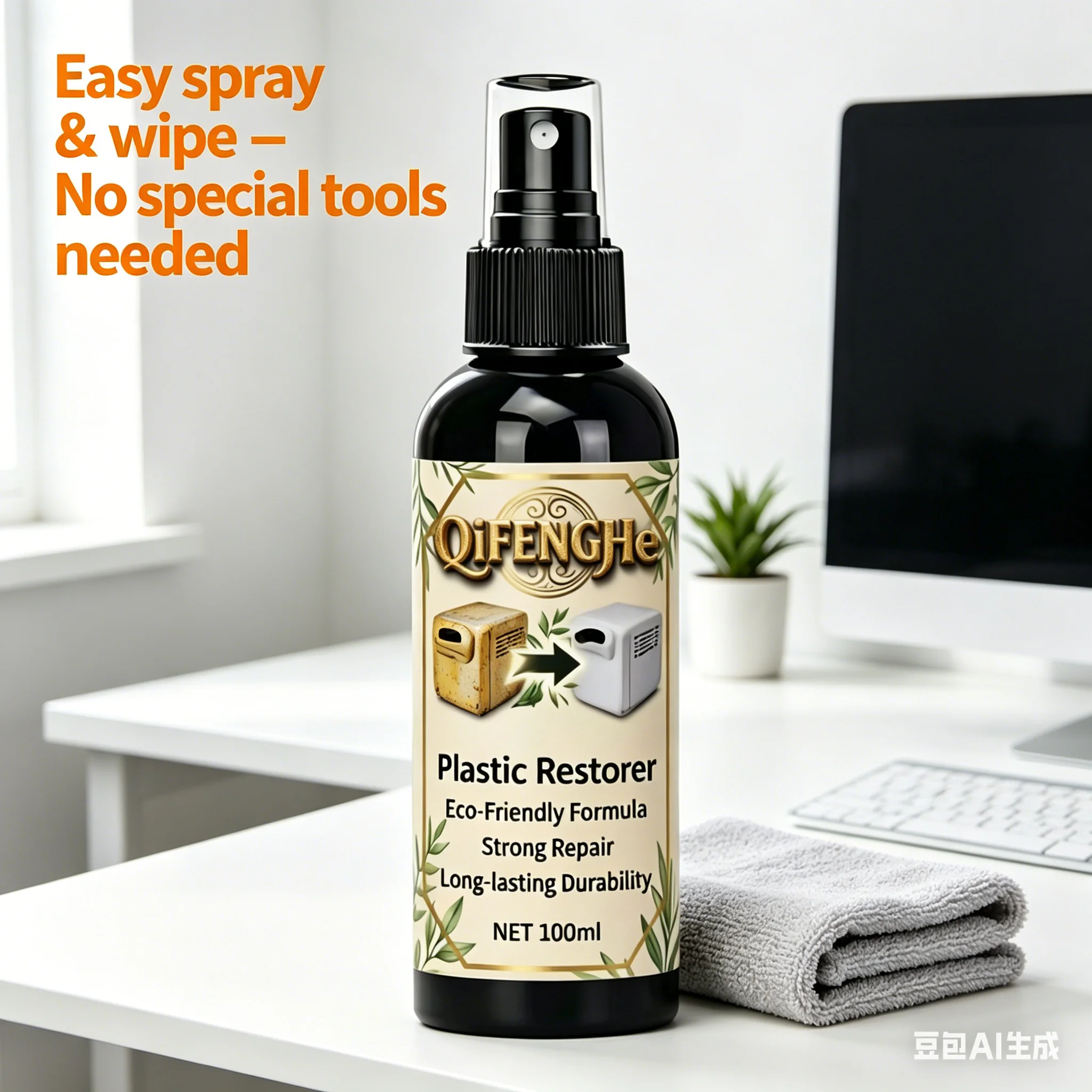 QiFENGHe® Plastic Restorer – Spray to Remove Yellowing from Chairs, AC, Car Lights – Eco-Friendly, Easy DIY, Long Lasting