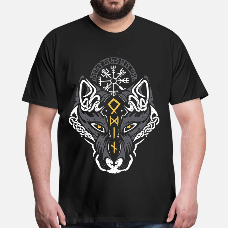 

0415 Norse Viking Wolf Gift T-Shirt Viking Runes Norse Myths Graphic clothes 100% cotton printed Tee All size tops S-6XL