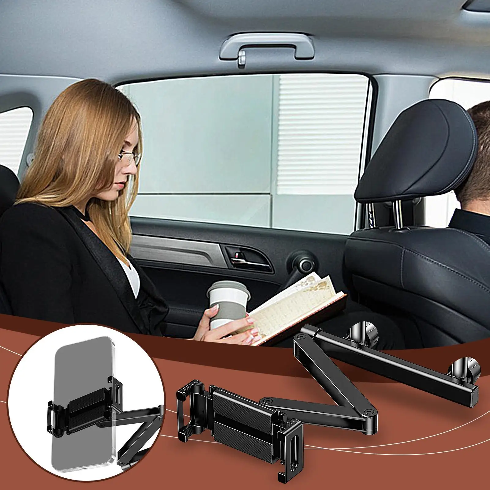 Car Tablet Holder Car Seat Tablet Holder Phone Mount 360 Degree Rotating Adjustable Mobile Stand Seat Storage Backseat Organizer