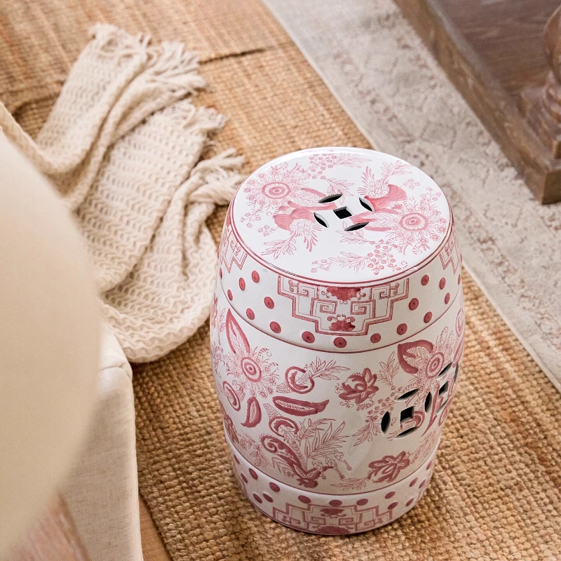 

Retro blue and white porcelain shoe changing stool ceramic drum stool bathroom drum pier seat pier low round stool