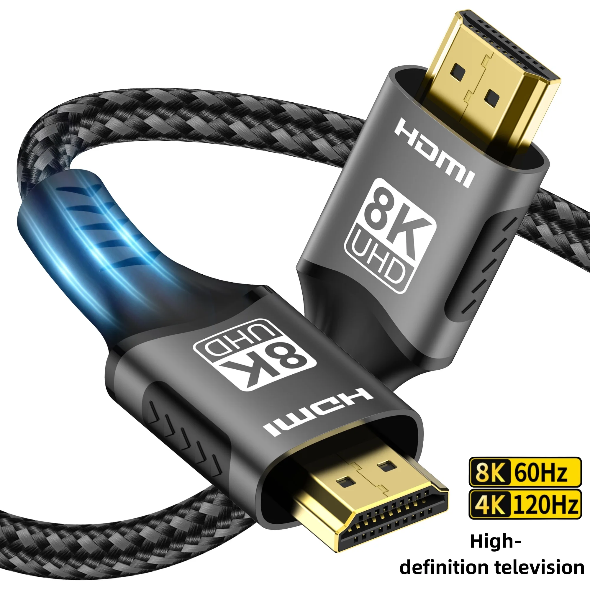 Kabel HDMI 8K 2,1, dostępne długości do wyboru, bardzo szybki kabel HDMI w oplocie 48 Gb/s, 8K@60Hz/4K@120Hz ARC 3D