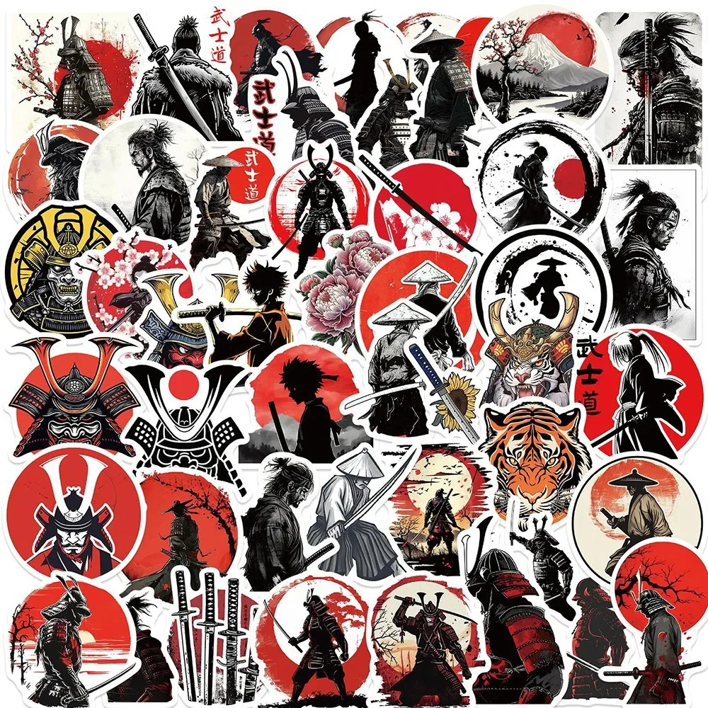 50 Stück japanische Samurai-Bushido-Aufkleber, coole Cartoon-Aufkleber, PVC-Aufkleber für Computer, Notebook, Schreibwaren, DIY, Spielzeug, Geheimnis