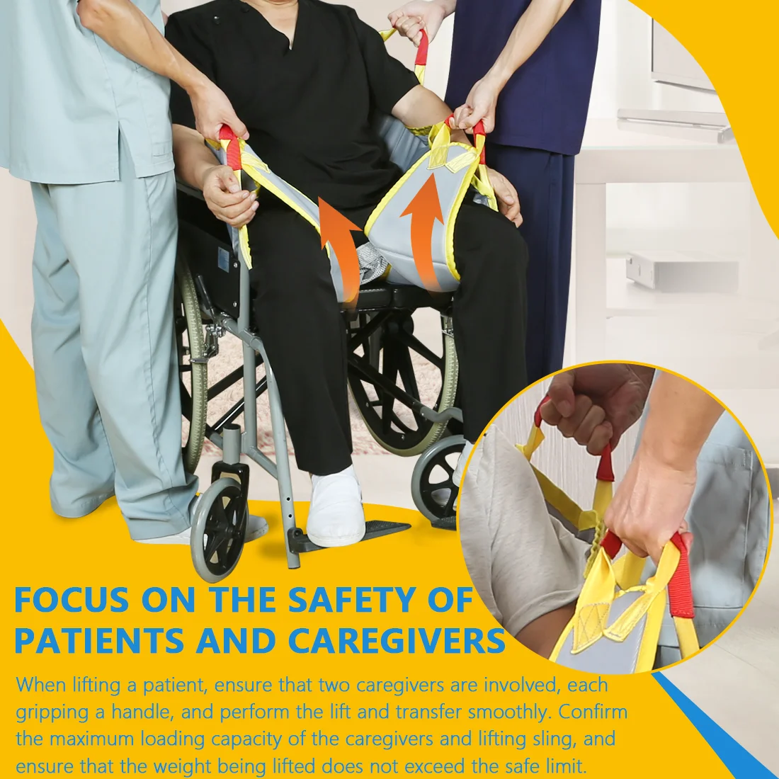 

EZ Assistive Hand Lifting Transfer Sling with Thickened Padding Manual Lift Sling for Disabled Bedridden Patient SWL 500LBS