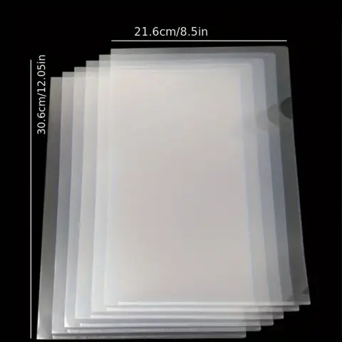 50-Pack PVC Waterproof L-Shaped Plastic Folders, A4 Document Holders and Rectangular Envelopes for Office Storage