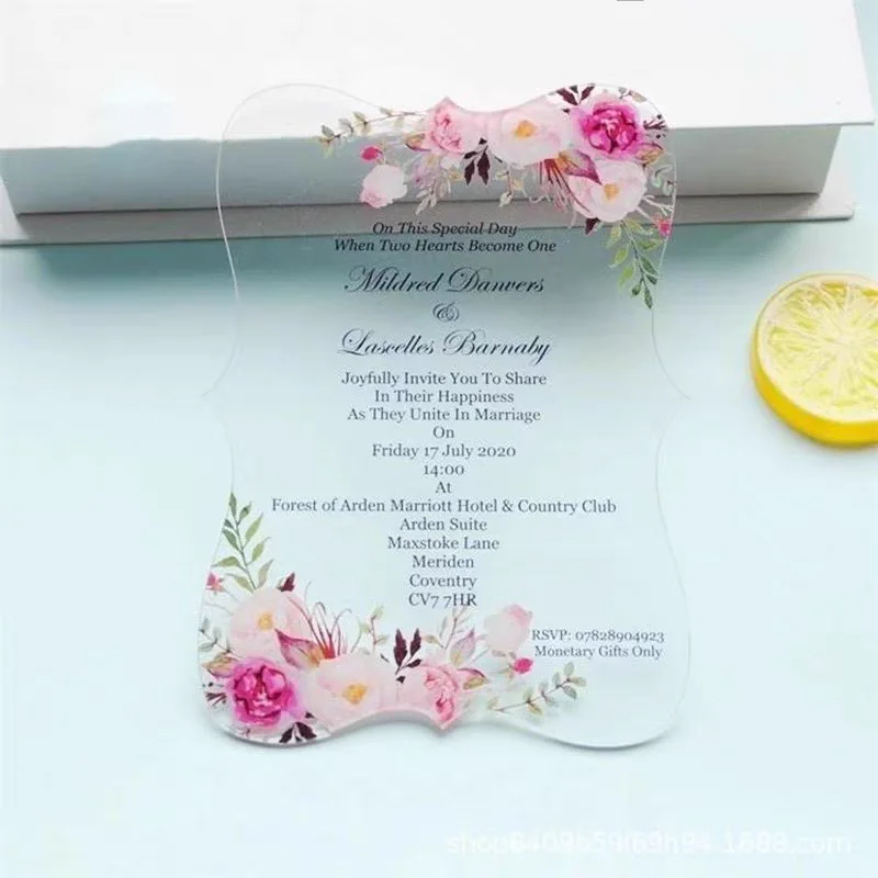 Customized Transparent Acrylic wedding Invitation Card custom logo Letter clear birthday invite cards 150PCs