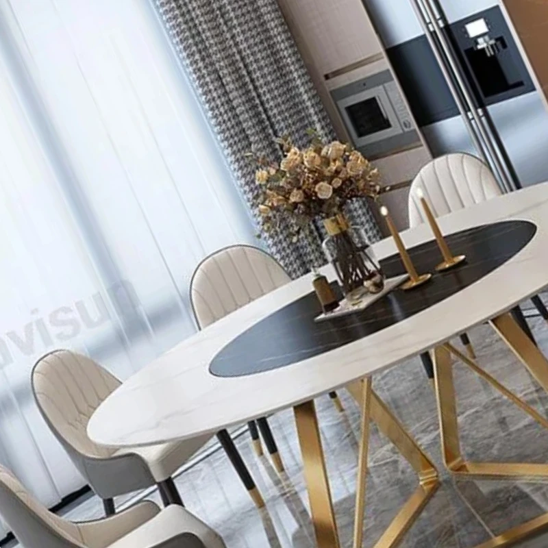 

Light Luxury Gold Dining Table Round Turntable 1.2/1.5m Dining Table Set 8 Chairs Minimalist Esstische Home Furniture GPF50YH